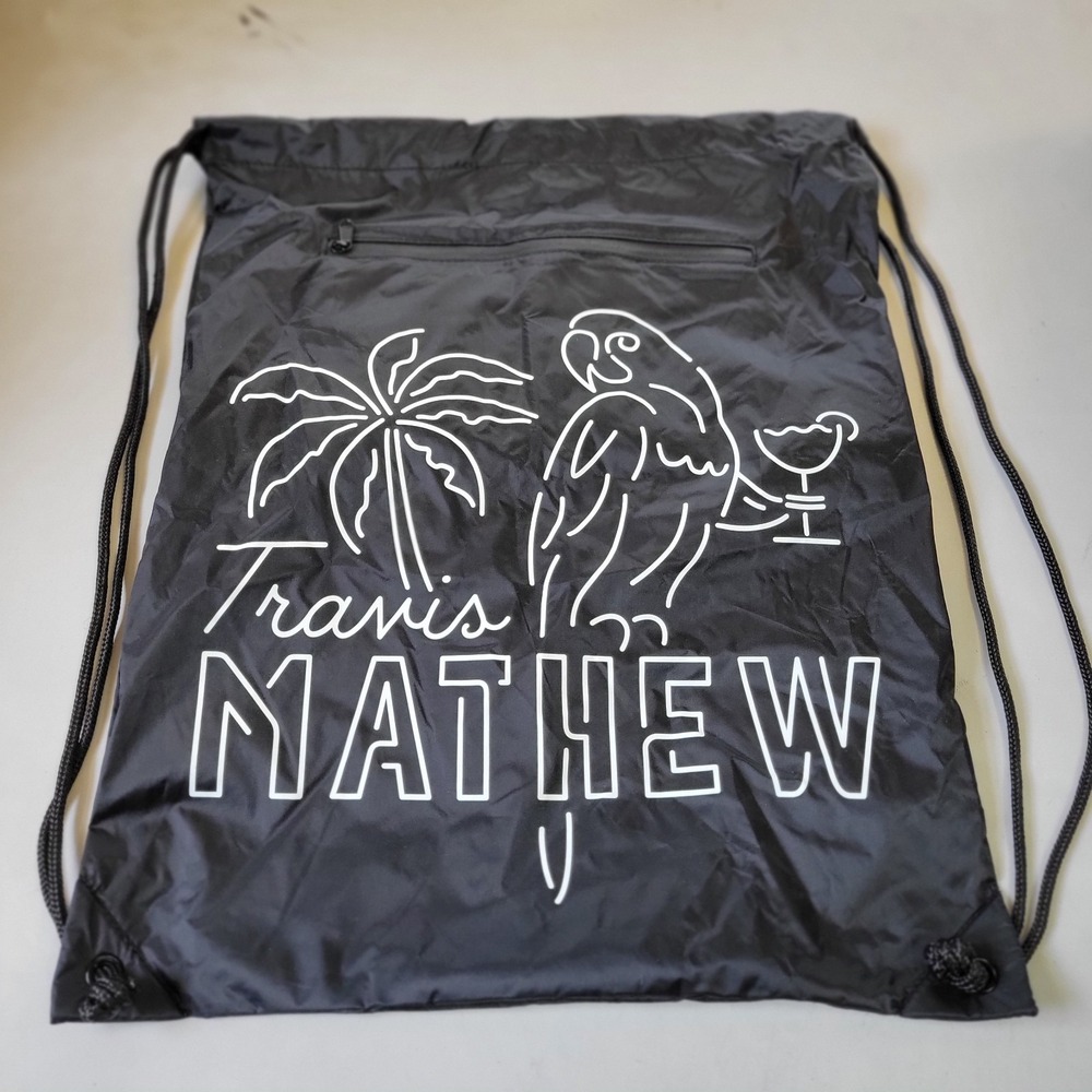 Travis Mathew Drawstring‎ Golf Cinch Bag Zippered Lined Pocket Black 14x18